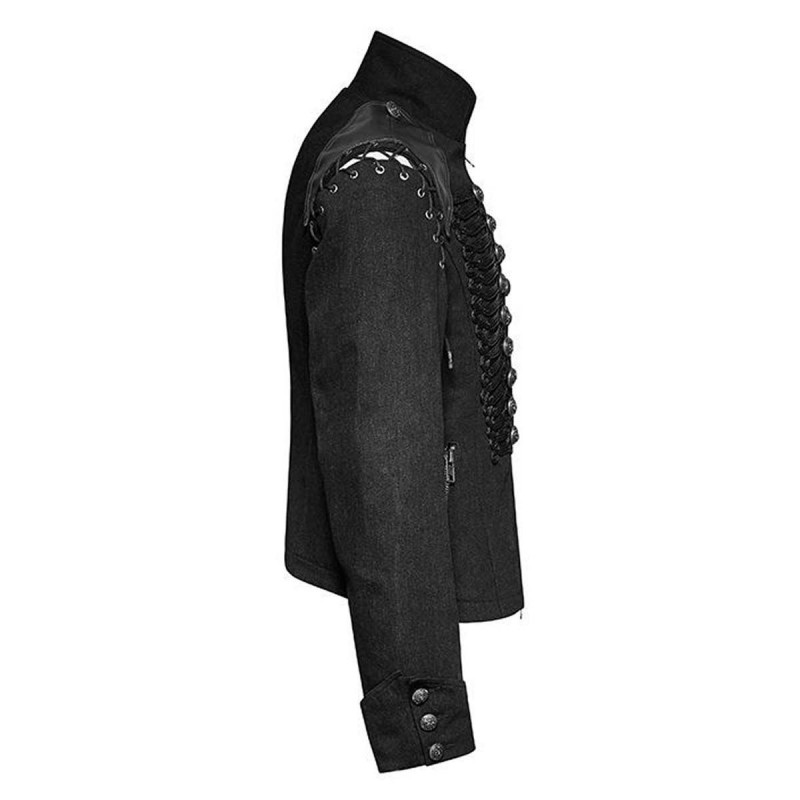 Men Steampunk Gothic Braided Jacket Rock Metal Military Jacket Wool Army Short